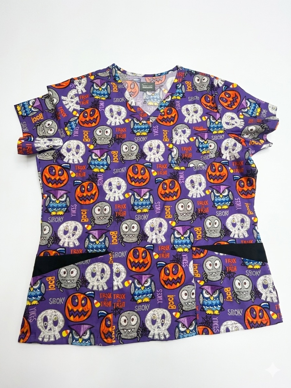 Butter Soft Originals Halloween Print Scrub Top V Neck Size L